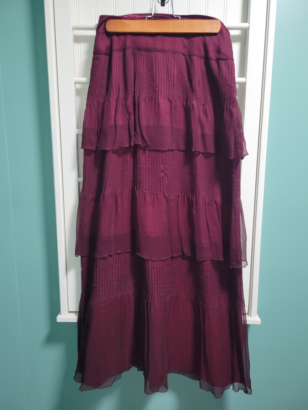 Saja-Anthropologie- 100% Silk Layered Maxi Skirt in Plum Size 4